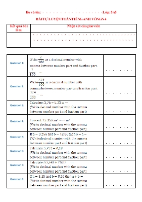 Bài tự luyện Toán tiếng Anh - Vòng 4